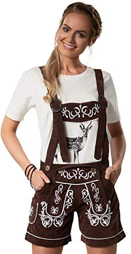 dressforfun 900800 Läder Läder Lederhose med hängslen, broderi i vitt, brunt, tyskt Oktoberfest - olika storlekar (XXL| Nr. 302804)