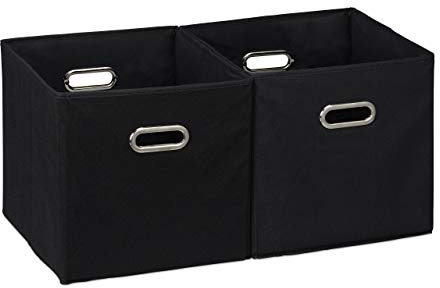 Relaxdays Aufbewahrungsbox 2er Set, Regalkorb ohne Deckel, mit Griff, faltbar, Stoffbox quadratisch, 30 cm, schwarz 30 x 30 x 30 cm