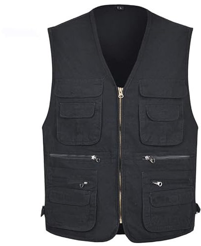 Oralidera Herren Weste Outdoor Wandern Anglerweste Fotografie Freizeitweste Sport Weste Baumwolle Safari Weste mit Vielen Taschen für Jagd Angeln Camping, Schwarz, XXL