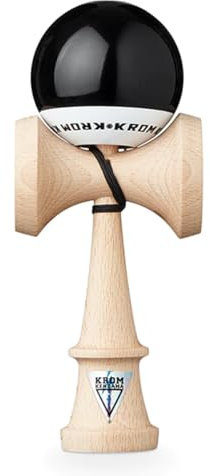 KROM Kendama POP LOL Schwarz - aus zertifiziertem Buchenholz - Hohe Holzqualität - Für Anfänger und Profis - Pack : Ersatzschnur + Stickers