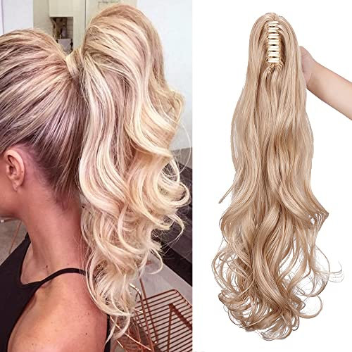 SEGO Extension Coda Capelli Clip Pinza Ricci Mossi 60cm # Biondo Cenere mix Biondo Chiarissimo - Posticci per Donna Ponytail Natural Hair di Nuova Tecnologia 150g Fascia Unica