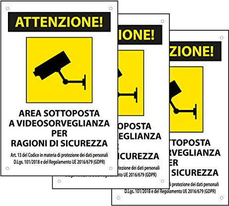 SPACE - 3 Cartelli area videosorvegliata per ragioni di sicurezza 20cm x 30cm in PVC - GDPR 2020 - Cartelli videosorveglianza per negozio e proprietà privata lunga durata nel tempo