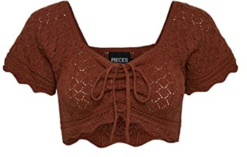 PIECES Camiseta de Punto para Mujer Pcbluma SS Knit Top BC Sww, Cáscara de Coco, S