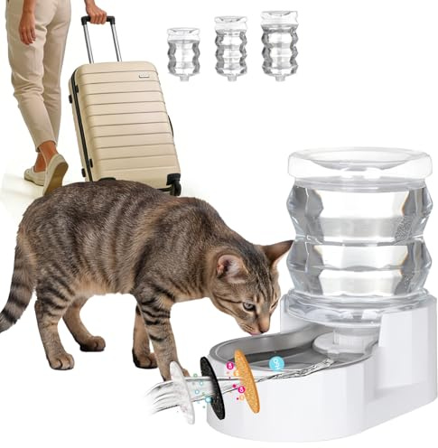 RIZZARI Pet Water Bowl Dispenser: 4L Large Capacity Automatic Stainless Steel Gravity Feeder - Easy Clean -No Power Needed - with Triple Filter - for Kittens & Puppies - Pet Corner - Living Room Nook