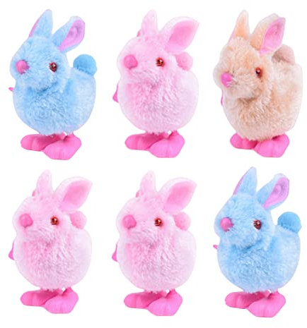6Pcs Easter Wind up Bunny for Kids Party Game,Wind up Easter Chick,Chicken Bunny Toys Rabbits Easter Clockwork Jumping Chicken Bunnies Plush Toys for Egg Basket Fillers Kids Party Gift Favours