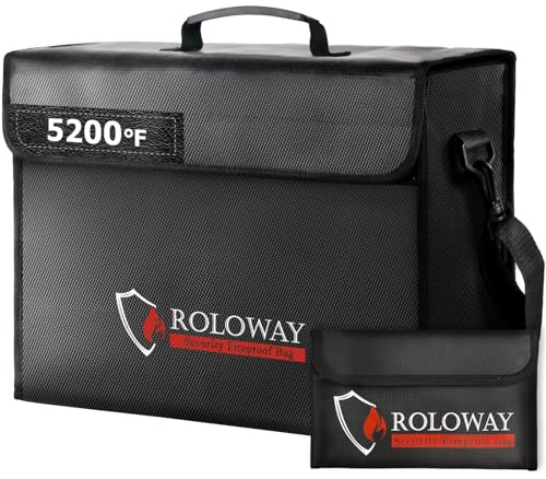 ROLOWAY Large Fireproof Bag 5200℉ Heat Insulated (17 x 12 x 5.8 inches), Fireproof Document Bag for Cash Safe and Document Safe