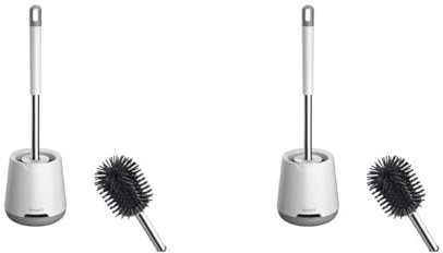 Ibergrif M34152 - Spazzolone wc, Scopino per WC con Set Di Supporti Ad Asciugatura Rapida, Scopino Bagno e Supporto in Silicone Morbido, Bianco (Confezione da 2)