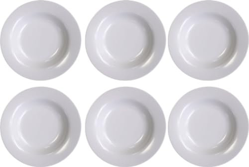 Dekorah Juego de 6 platos hondos de melamina blancos de 22 cm – Resistentes y lavables en lavavajillas – Ideal para sopas, catering y aperitivos en cantinas, barcos, RSA, camping y autocaravanas.
