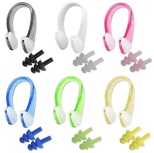 12 Sets Schwimm Nasenklammer mit Ohrstöpseln, Silikon Nasenclip Anti-Rutsch Nasenklammer für Kinder&Erwachsene , Wiederverwendbarer wasserdichter Ohr-Nasen-Schutz für Schwimmanfänger & Profischwimmer