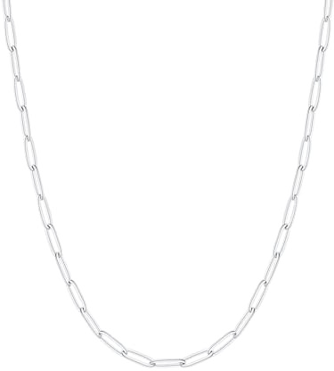 FOCALOOK Collar Clip de Papel Mujer Acero Inoxidable 316L 3mm Cadena Fina Eslabones Rectangulares Apilable con Colgante 20 Pulgadas Joyería Simple de Moda