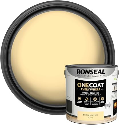 Ronseal One Coat Everywhere Paint Buttercream Matt 2.5 L – Durable Interior Paint for Walls & Ceilings Smooth Finish Quick Coverage Ideal for Easy Home Projects