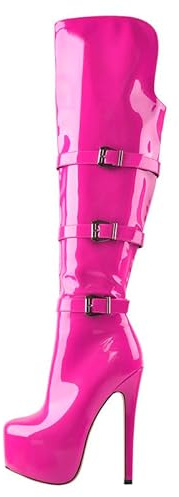 VERISSON Dam, platåstövlar, höga klackar, långa överknästövlar, stilettos, Lackrosa, 37 EU
