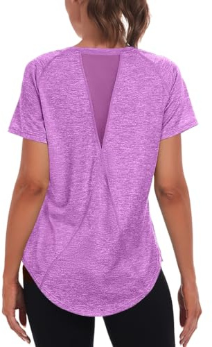 Jlowesun Gym Top Dames Manches Courtes, Léger Poids à Back en Forme de Dos de Sport en Mailles, Surdimensionné, Cou Rond Sports Top Adapté à la Chemise de Fitness Running Shirt Yoga