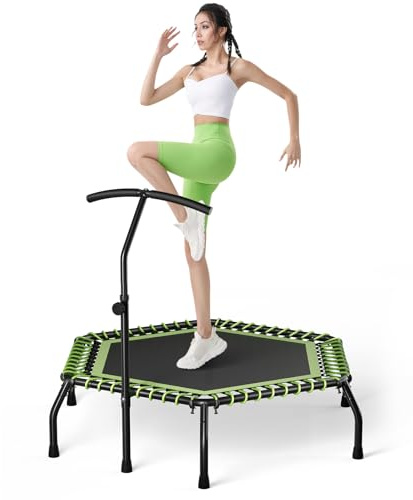 The Fellie Rebounder Trampolin für Erwachsene, 121,9 cm, Mini-Trampolin mit verstellbarem T-Griff, Indoor-Outdoor, Fitness-Trampoline, kleiner Bungee-Rebounder für Workout-Übungen, Grün