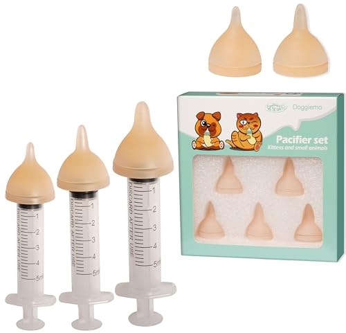 Doggiema Silicone Feeding Nipple and Syringes for Newborn Kittens, Puppies, Rabbits, Small Animals, Bubble Milk Bowl (3 Size Nipple+3 Syringes)