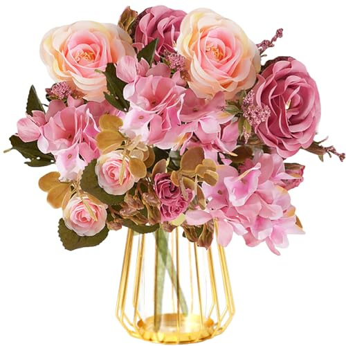 astylishome Bouquet of Flowers Birthday Artificial Roses Fake Pink Rose Artificial Flower with Stems Silk Rose Bouquets for Wedding Party Garden Home Elegant Centerpieces Decor 3301
