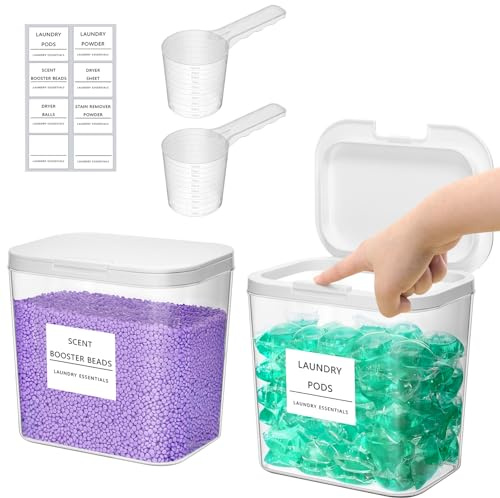 Lifewit 2 Pack Laundry Pods Container with Labels, Scoops and Pop-up Lid, Detergent/Powder/Capsule/Pot/Washing Tablets Storage Holder for Laundry, Bathroom, Kitchen Organisation,0.72gal