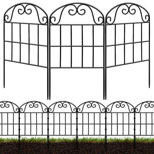 QIAOKAIYAN 24.5in(H) x10.8ft(L) Garden Fence Animal Barrier, 10 Pack Tall Decorative Metal Fencing Panel, Arched Black Fence for Dog, Yard, Patio Outdoor Decor