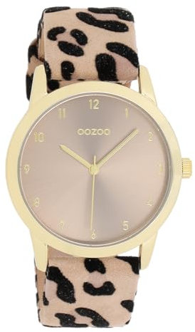 Oozoo Timepieces Unisex Uhr in Leopard/Taupe - Armbanduhr Unisex mit Lederarmband | Hochwertige Uhr - Edle Analog Unisexuhr in rund C11372