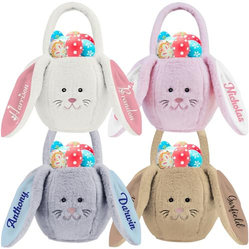 Cesta de Pascua Personalizada con Nombres Cubo de Conejo de Pascua Cubos de Búsqueda de Huevos de Pascua Lindos Personalizados con Asa