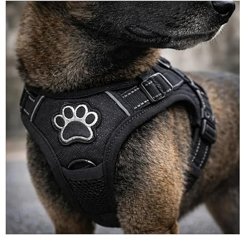 Imbracatura per cani anti-trazione regolabile con maniglia di controllo - gilet riflettente facile da indossare, attacco frontale e dorsale, ideale per cani di media e grande, colore nero (taglia L)