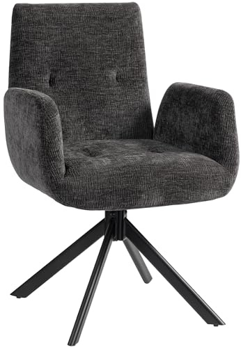 HOMCOM Sessel Drehbar Loungesessel mit Armlehne, Wolle-Leinenoptik, modern Polsterstuhl mit Knopfheftung, Stahlbeine, für Wohnzimmer, Schlafzimmer, Schwarz