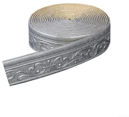 Borde autoadhesivo, 10 m x 8 cm x 5 mm 3D flexible papel tapiz revestimiento de pared impermeable resistente al calor para inquilinos y decoración temporal (gris)