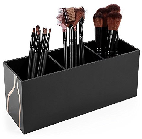 AUTOARK Makeup Brush Holder Organizer - 3 Slot Acrylic Cosmetics Brushes Storage Solution,Black,AMKU-002