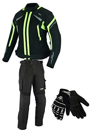 BOSmoto DAMEN MOTORRADKOMBI JACKE + HOSE + HANDSCHUHEN - BIKE MOTORRAD ROCKER TOURING in verschiedenen farben (XL, Lila)