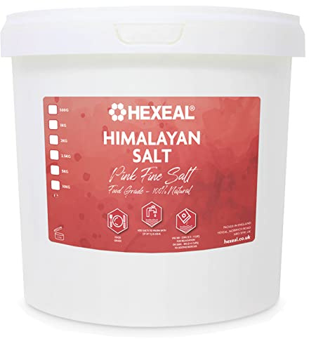 Hexeal Himalayan Pink Salt 5kg – 5kg Bucket of Fine, Food Grade Salt – Suitable for Seasoning & Cooking – 100% Natural Salts for Soothing Baths, Beauty & Cosmetics