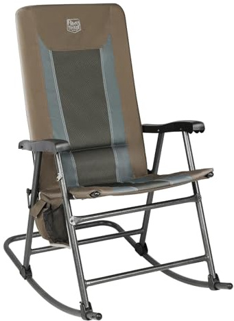 TIMBER RIDGE Foldable Padded Rocking Chair for Outdoor, High Back and Heavy Duty, Portable for Camping, Patio, Lawn, Garden, Yard or Balcony, Supports 300lbs (Brown)