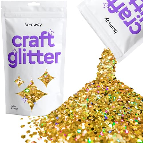 Hemway Craft Glitter Gold Holographic 100g Super Chunky Glitter | for Crafts, Resin, Cosmetic, Nail, Face, Body, Festival, Tumblers, Art, Candle, Crafting