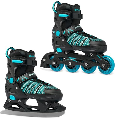 RAVEN 2in1 Schlittschuhe Inline Skates Inliner für Kinder und Erwachsene verstellbar (Vella Black/Mint, 33-36 (20-22,5cm))