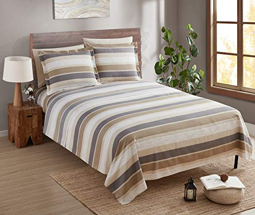 Clara Clark Luxury Sheets Set - 6 Piece Super Soft Bedding Sheets & Pillowcases, Full Size, Brown Stripe