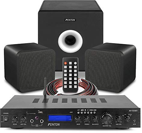 Fenton B406A Surround Sound System - 2.1 Stereo Speaker Kit with Active 8 Subwoofer, 5-Channel Bluetooth Amplifier & Dual-Cone Satellite Speakers for Home Cinema, Music, Gaming, 400W