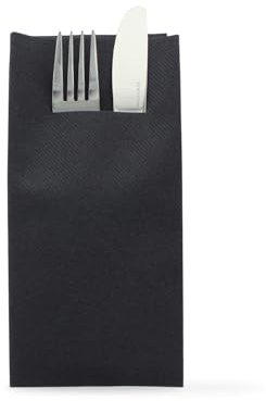 Sovie HORECA Besteckserviette in SCHWARZ aus Linclass Airlaid, 40 x 40cm, 1/8 Falz, 75 Stück, Elegant Hygienisch Praktisch für Gastronomie Catering Exklusive Events Dinner