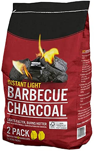 AMOS Instant Light Barbecue Charcoal 2 x 850g BBQ Grill Coal Bags