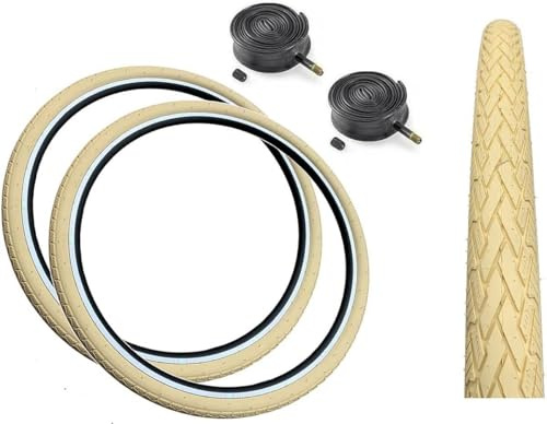 Baldys 700 x 38c Hybrid/Trekking Bike Slick Tyres CREAM & Schrader Valve Inner Tubes (Pack of 2)