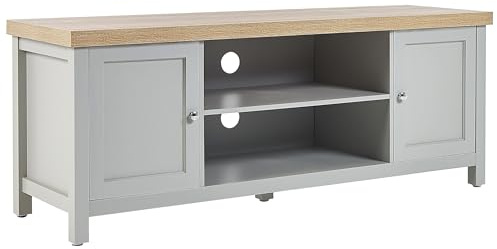 Meuble TV avec Etagères Mobilier pour Salon 140 cm Gris et Bois Clair Hamp