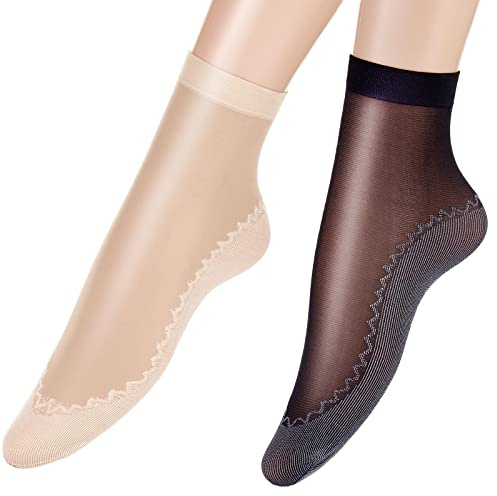 SATINIOR 20 Pares Calcetines Nailon Transparentes | Calcetines Mujer Antideslizantes, Calcetines hasta Tobillo con Suela de Algodón Antideslizante