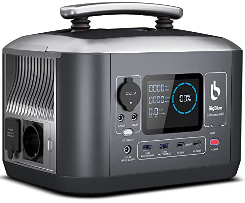 【1,5 Std AC-Schnelllade & USV-Funktion】 BigBlue 537,6Wh Tragbare Powerstation, 600W Backup-LFP-Akku, DC/USB-C/PD-Anschlüsse, Solar-Generator mit 8 Ausgängen für Camping Notfälle(1200W Spitzenlast)
