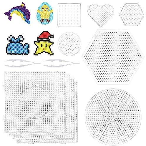 10 Stück Bügelperlen Steckplatte, Transparent Kunststoffplatte 5mm, Groß Bügelperlen Vorlagen, Steckplatten Set für DIY Perlen Handwerk