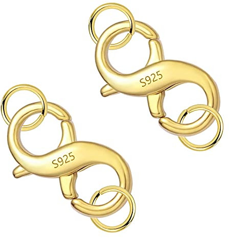 Doppel Kettenverschluss Gold, ALEXCRAFT 2 Stück Sterling Silber 925 Karabinerverschluss Schmuckverschluss Hummerschere Gold Verschluss für Halskette Armband Kettenanhänger Gold Schmuckherstellung