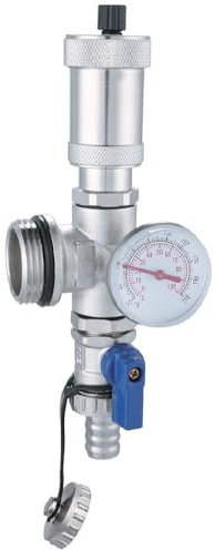 AQUA HEATING Vanne De Purge Et Robinet De Vidange Avec Thermomètre Pour Distributeur Circuit Chauffage Purgeur Radiateur Distributeur Bleu