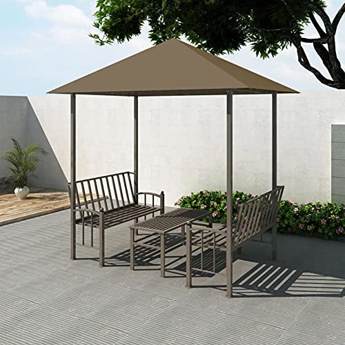 ARKEM Gartenpavillon mit Tisch und Bänken 2,5x1,5x2,4 m Taupe 180 g/m² Pavillon Sturmfest Pavillon Mit Festem Dach