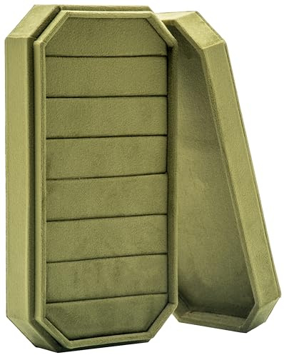 COWFEX Velvet Ring Organizer Display Tray Jewelry Box Earring Holder Case for Wedding Birthday Christmas Day (Olive Green)