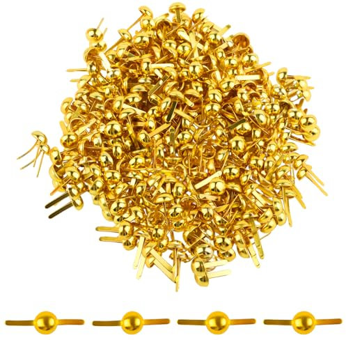 UKOFEW 200 Stück Mini Brads,8x16mm Metall Rundkopfklammern,Musterklammern Metall Rundkopfklammern,Scrapbooking Brads Für Schule Büro Papier Briefklammern Basteln Handwerk DIY(Gold)
