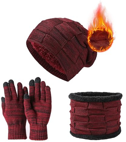 JXCTNNU Set de Bufanda, Gorro y Guantes Invierno Termicos 3-in-1 Conjunto de Punto Bufanda Calentadores Beanie Gorro Táctiles Guantes para Mujeres y Hombres