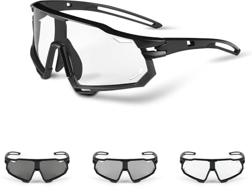 shockassist Polarisierte Fahrradbrille Sonnenbrille Selbsttönend UV 400 Schutz Sportbrillen, Laufbrille Radsport Brillen für Herren Damen Jungen Mädchen Klar Sportsonnenbrille