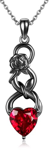 DAYLINLOVE svart ros halsband 925 sterlingsilver svart ros infinity rött hjärta zirkon hänge halsband ros smycke gåvor för kvinnor alla hjärtans dag halloween jul, Sterlingsilver, Ingen ädelsten